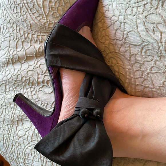 Marc Jacobs Vtg Purple Suede Cloth Strap Heels Made in Italy - Picture 3 of 14
